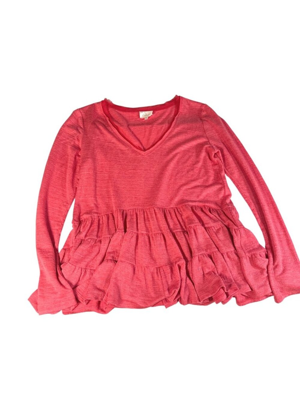 Deletta Red Long Sleeve Ruffled Peplum Top Size S V-Neck Cottagecore Cute